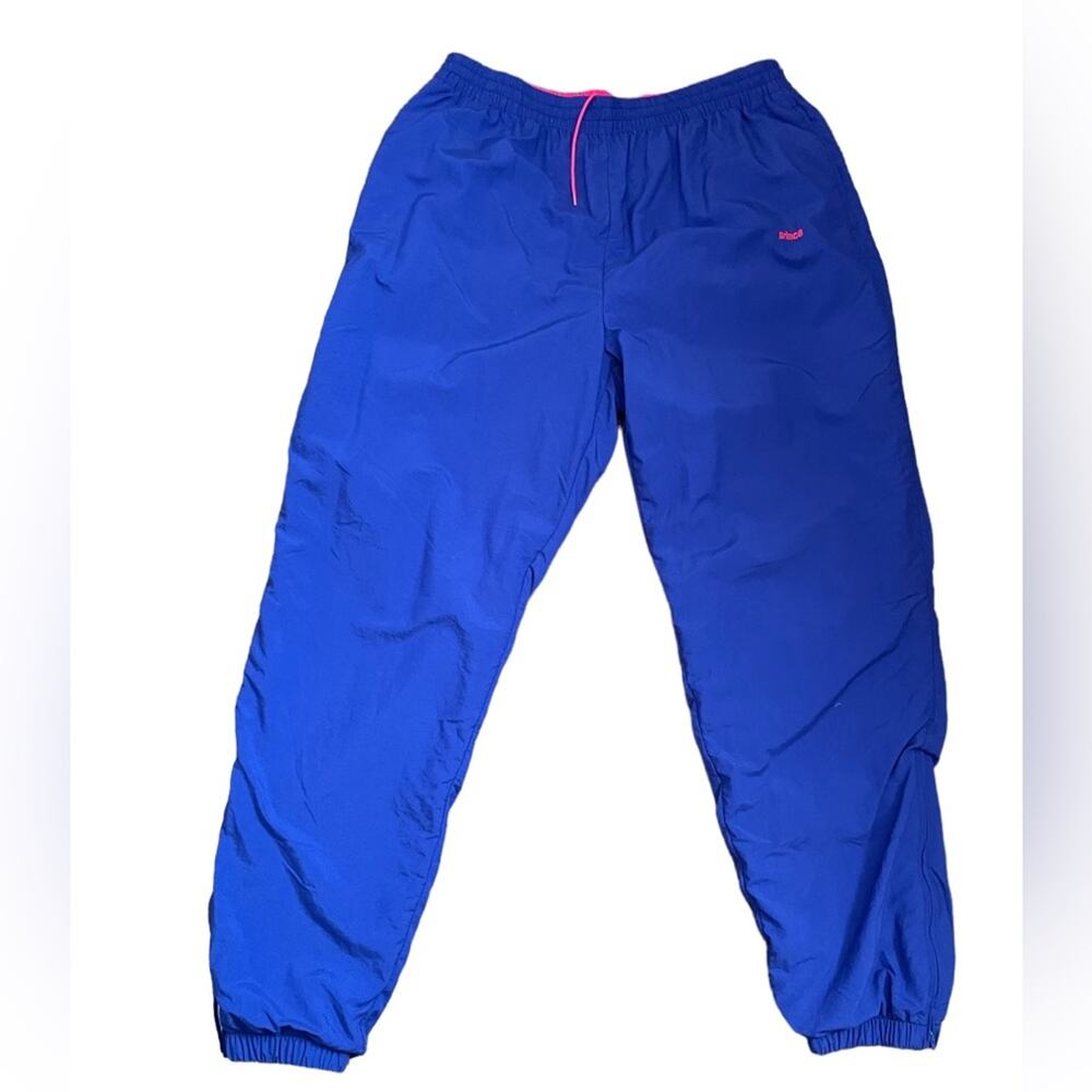 VTG Prince Cross Sport TRACK PANTS 90s Nylon Mens XL Blue Pink Stretch Comfy